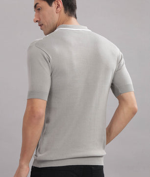 stylish men knitted polo t shirt textured grey pattern