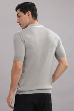 stylish men knitted polo t shirt textured grey pattern