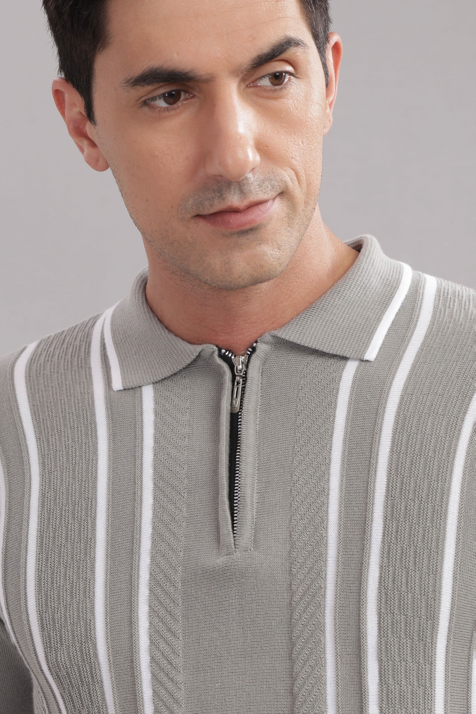 outlaws men polo t shirt knitted zip collar modern style