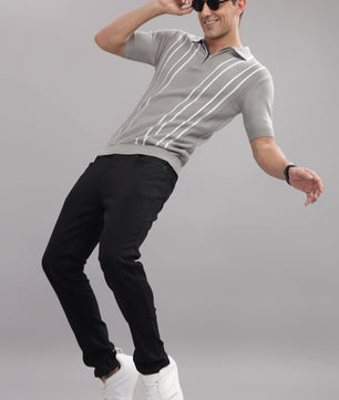 men casual knitted polo t shirt everyday wear grey