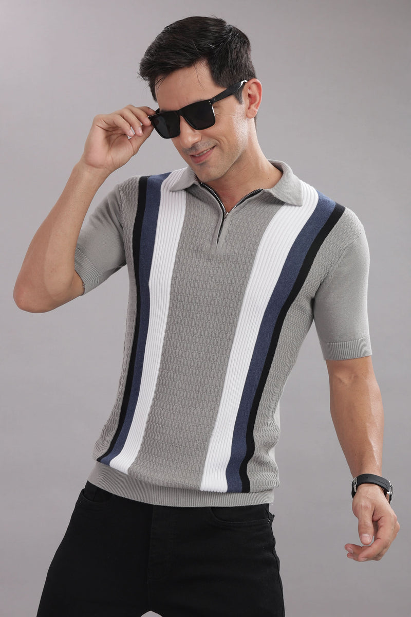 Outlaws Fashion premium cotton multi-color striped flat knit T-shirt with stylish design and comfortable fit.