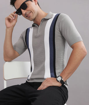 Outlaws Fashion premium cotton striped flat knit t-shirt with multicolor horizontal pattern, casual and stylish menswear top.