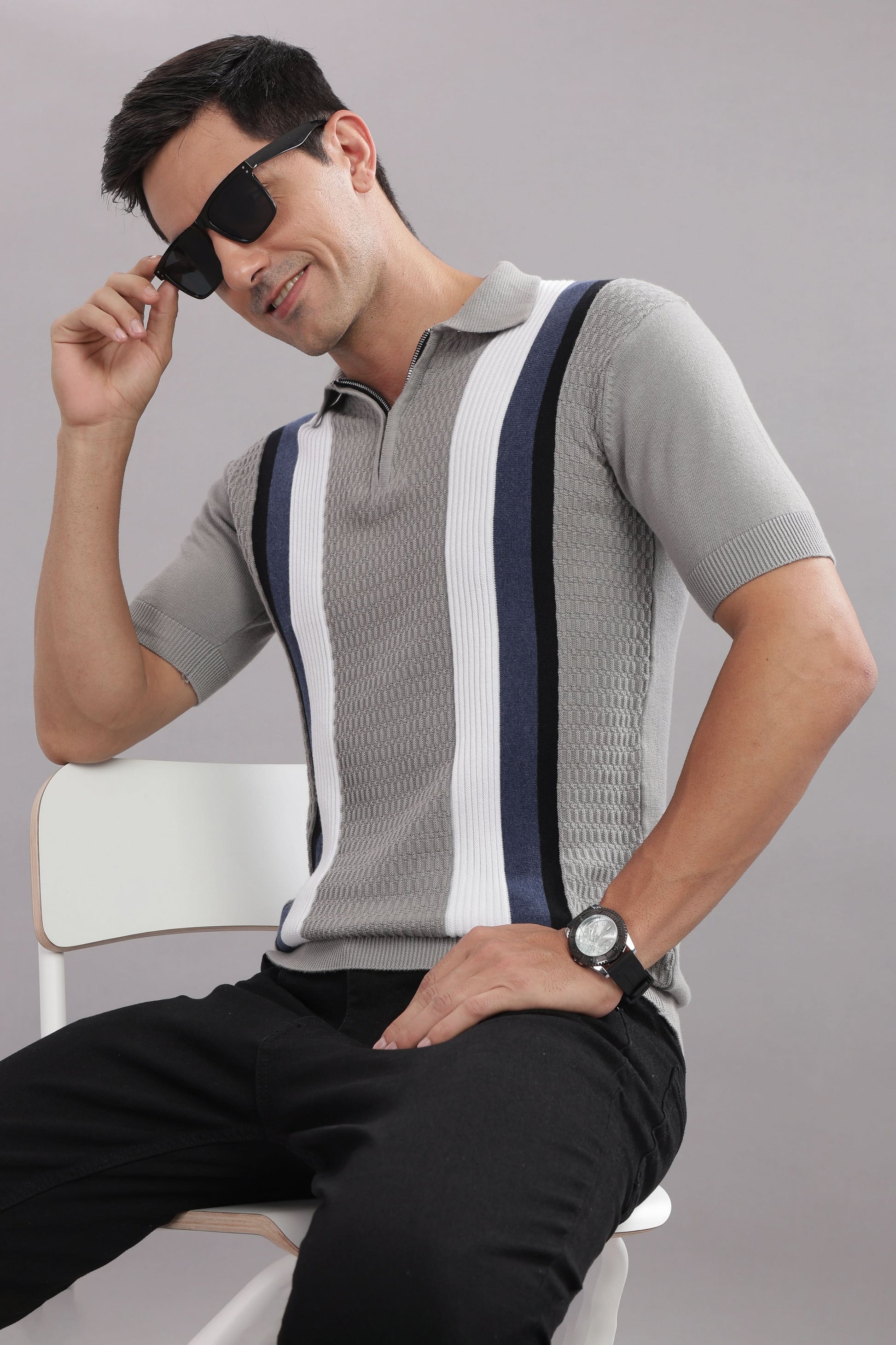 Outlaws Fashion premium cotton striped flat knit t-shirt with multicolor horizontal pattern, casual and stylish menswear top.