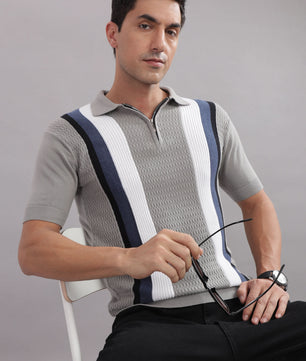 Outlaws Fashion premium cotton striped flat knit T-shirt with multicolor horizontal stripes, casual and stylish for everyday wear.