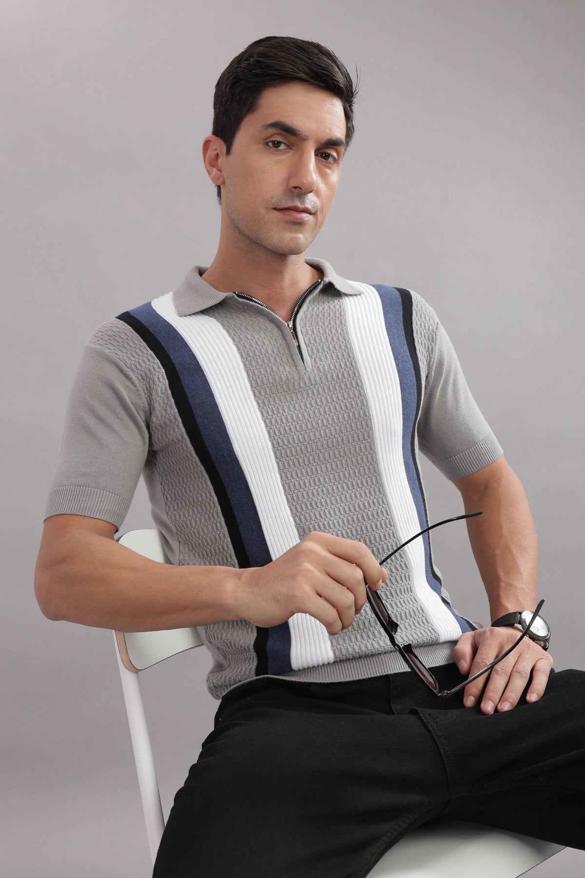 Outlaws Fashion premium cotton striped flat knit T-shirt with multicolor horizontal stripes, casual and stylish for everyday wear.