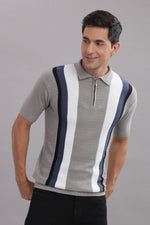 Multi-colored striped flat-knit cotton T-shirt by Outlaws Fashion, stylish casual wear with a comfortable fit and vibrant design.