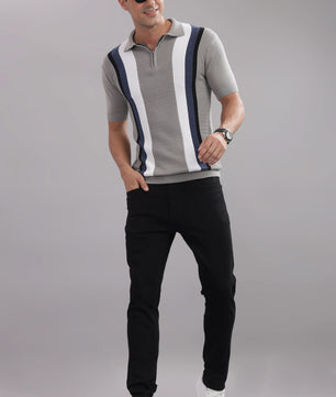 Outlaws Fashion premium cotton striped flat knit T-shirt with multi-color horizontal stripes, casual and stylish for everyday wear.