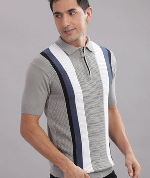 Outlaws Fashion premium cotton multicolor striped flat knit T-shirt, stylish casual wear with vibrant horizontal pattern.