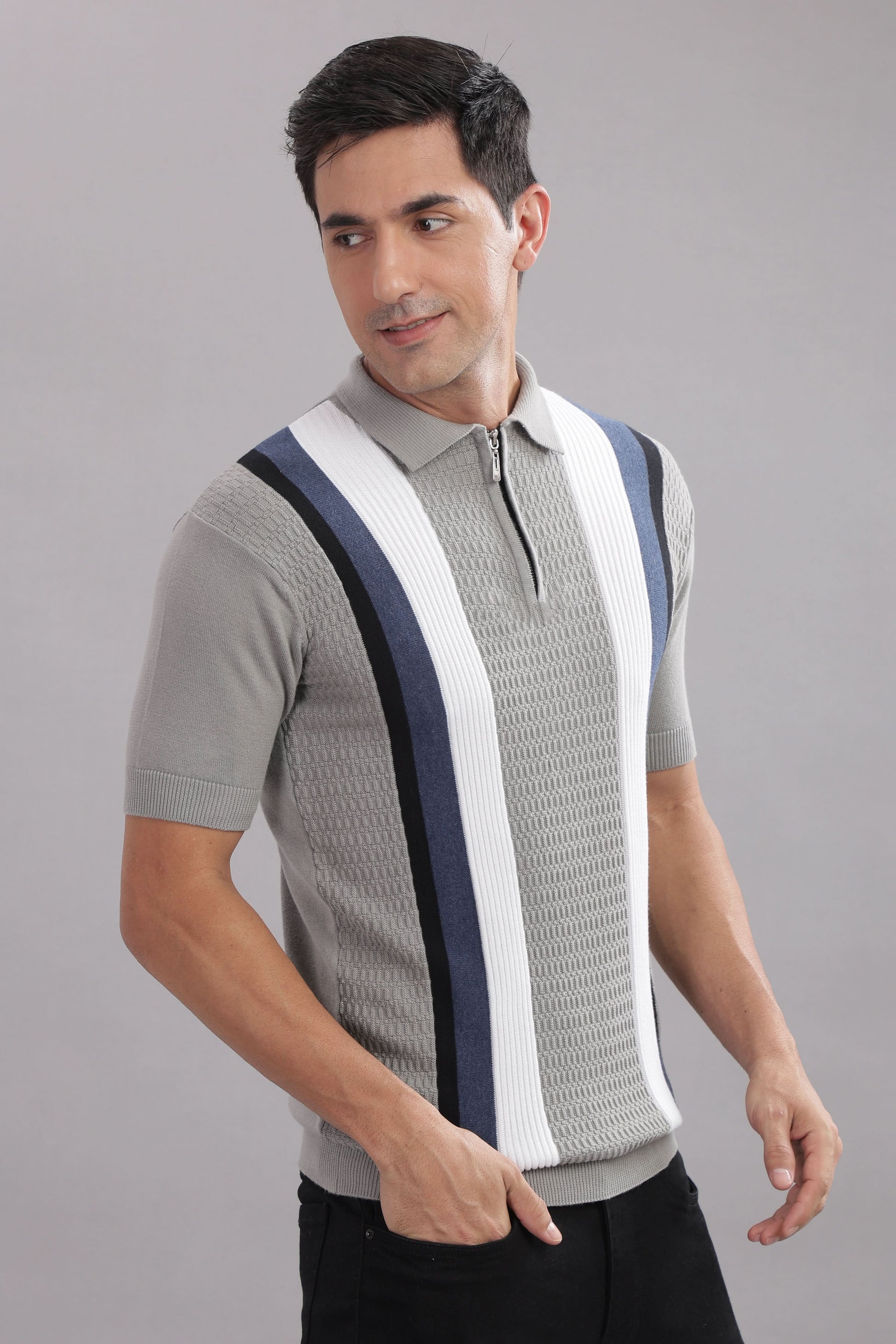 Outlaws Fashion premium cotton multicolor striped flat knit T-shirt, stylish casual wear with vibrant horizontal pattern.