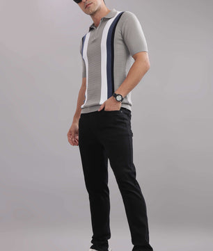 Outlaws Fashion premium cotton multicolor striped flat knit T-shirt with stylish design and vibrant color pattern.