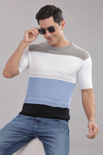 Outlaws men knitted t shirt white blue black colorblock