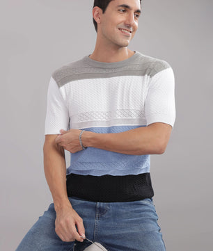 men knitted t shirt cotton textured casual wear