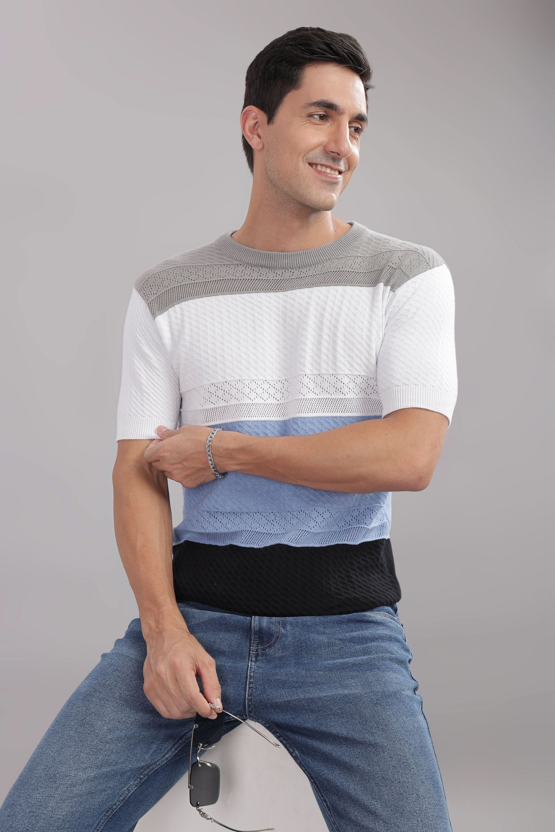 men knitted t shirt cotton textured casual wear