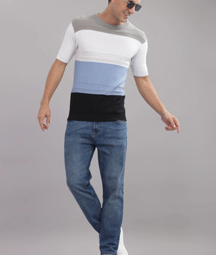 knitted t shirt for men colorblock slim fit design