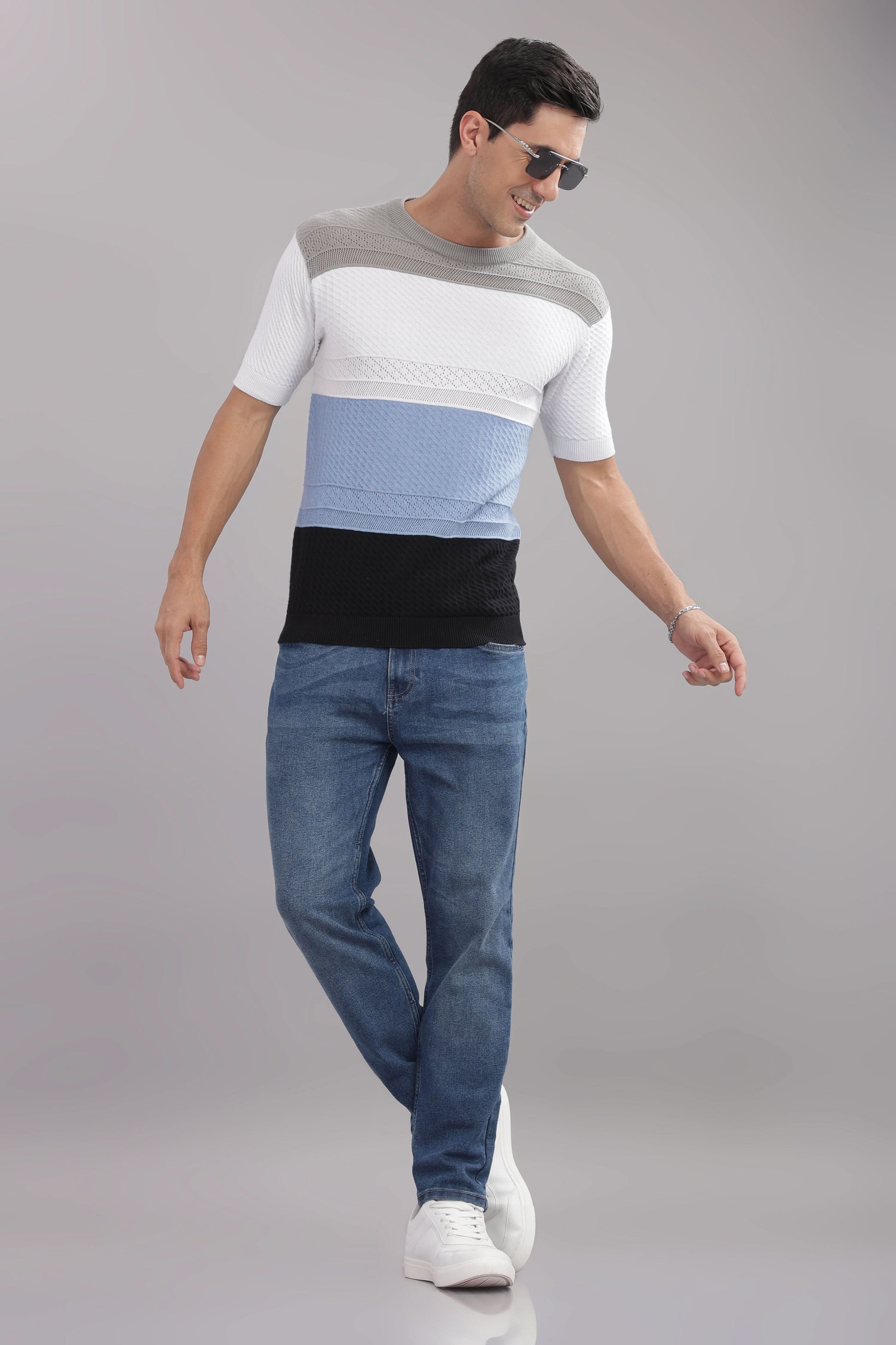 knitted t shirt for men colorblock slim fit design