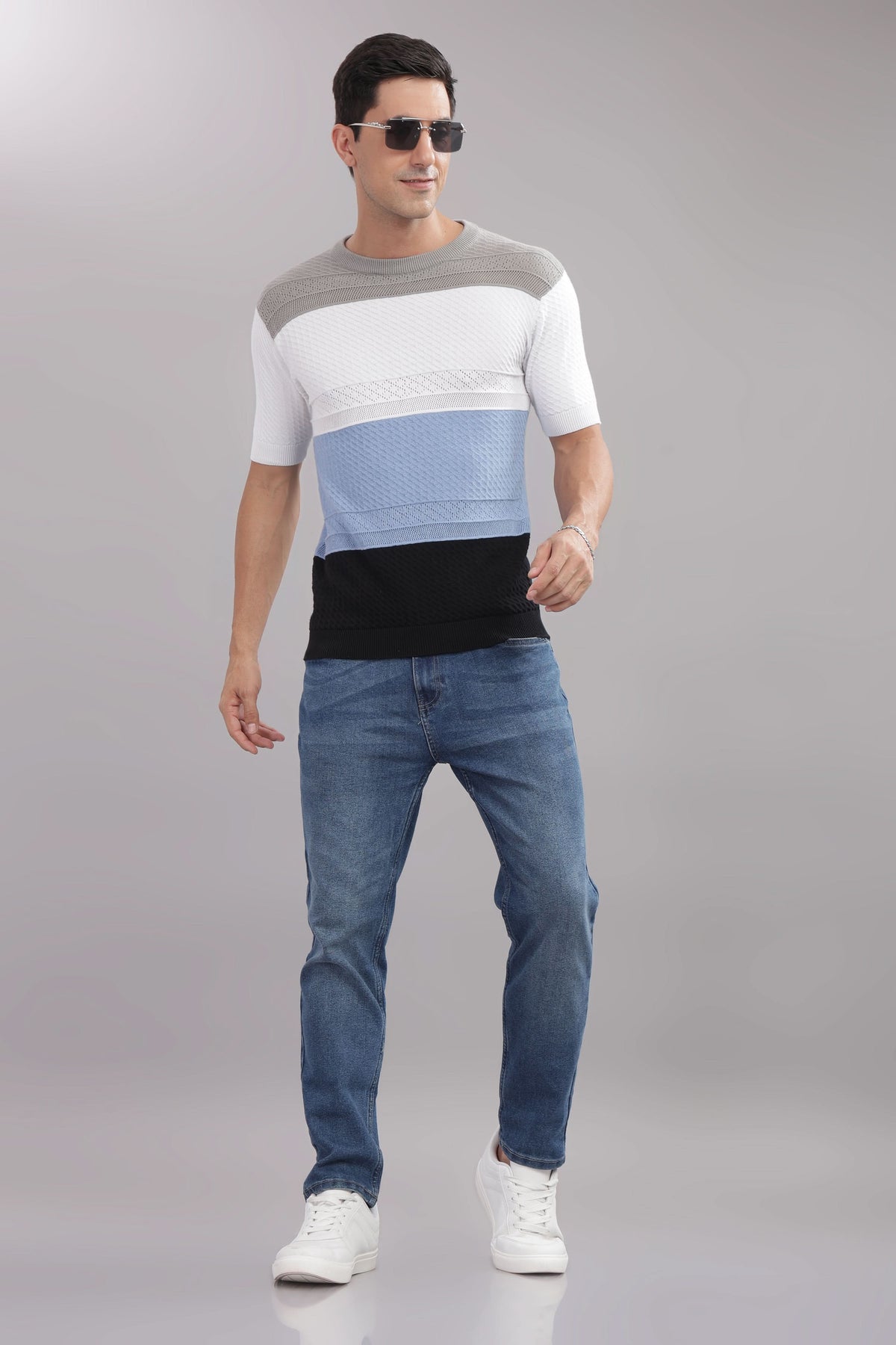 stylish men knitted t shirt textured fabric front view