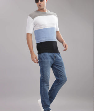 men casual knitted t shirt colorblock everyday wear