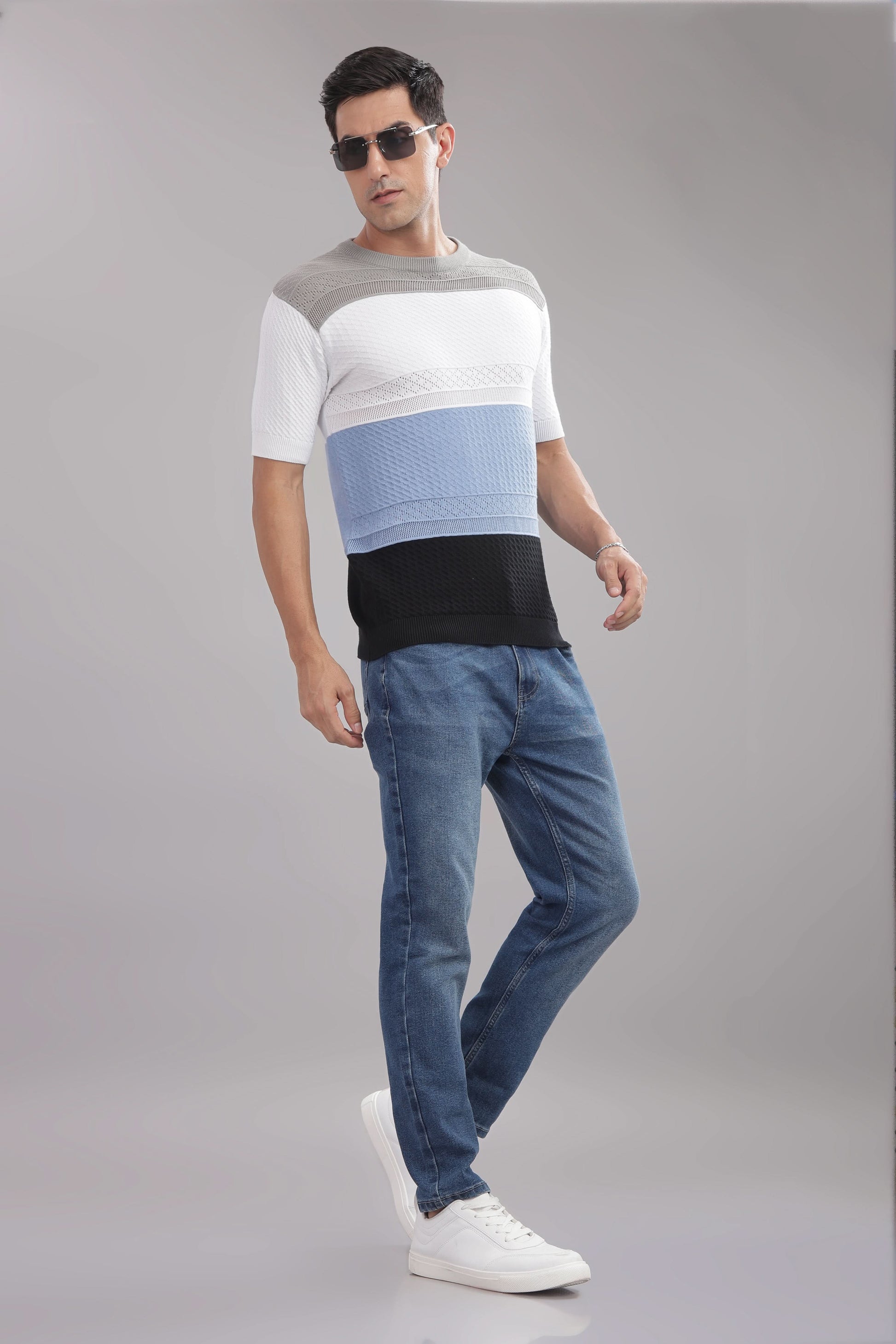 men casual knitted t shirt colorblock everyday wear