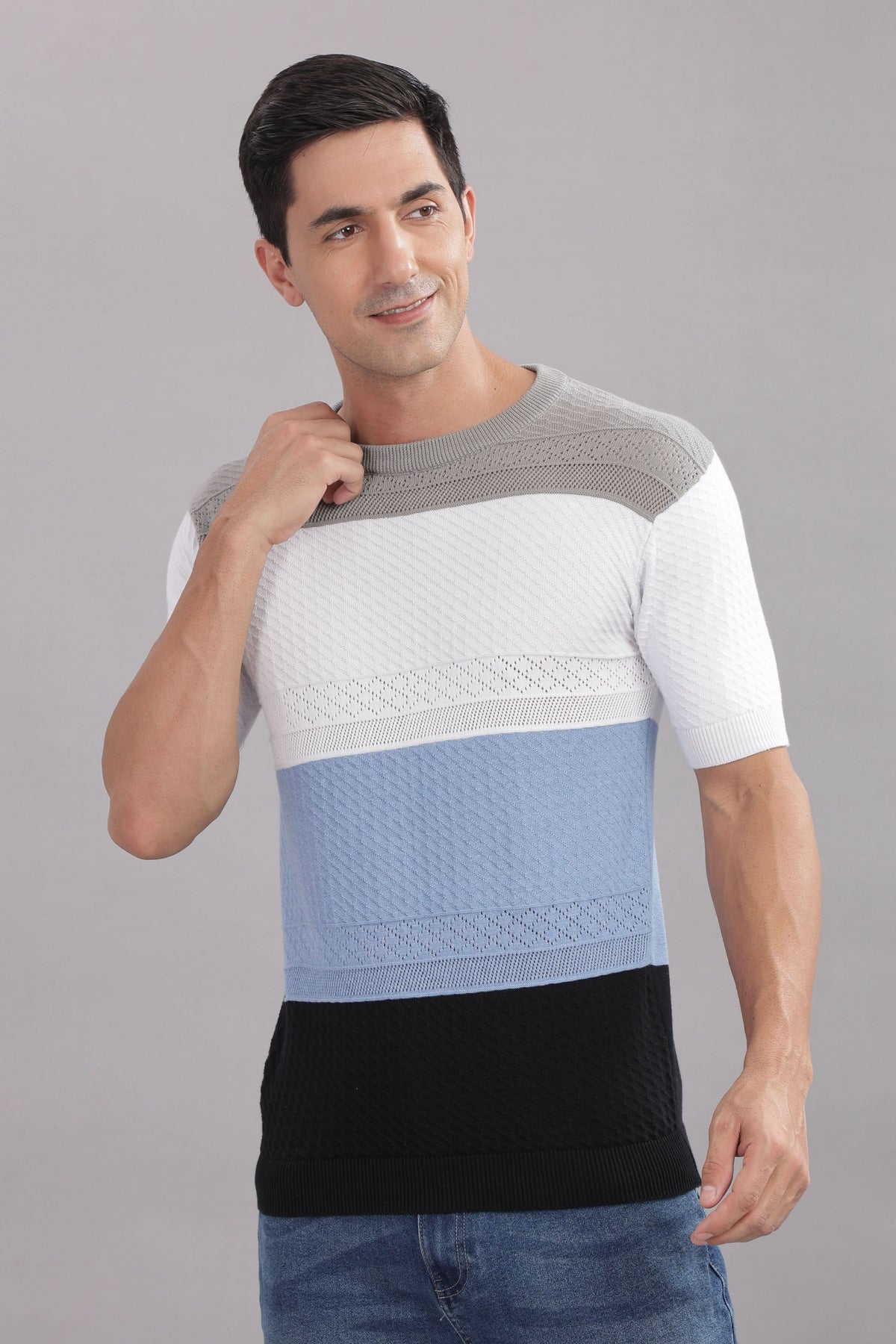 colorblock knitted t shirt for men casual outfit