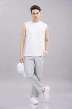Outlaws Fashion grey men's track pants with a relaxed fit and elastic waistband, perfect for casual wear and athletic activities.