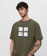 Outlaws men oversized printed t shirt olive green 100 cotton graphic