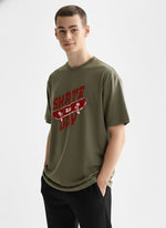 Outlaws men oversized printed t shirt olive graphic front