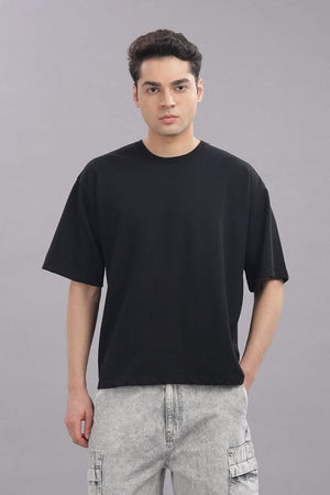 Outlaws Men’s Oversized T Shirt – Cotton Solid Relaxed Fit Black