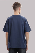 men oversized t shirt cotton relaxed fit navy blue