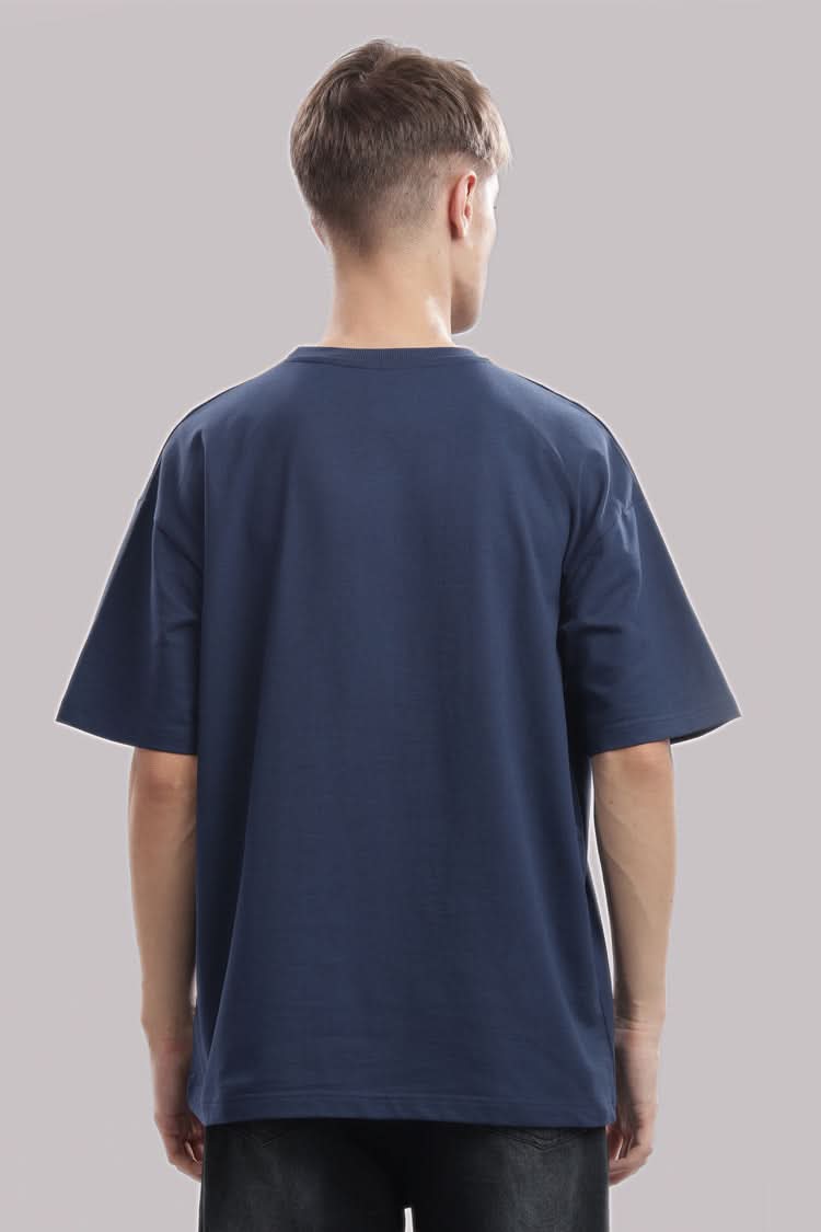 men oversized t shirt cotton relaxed fit navy blue