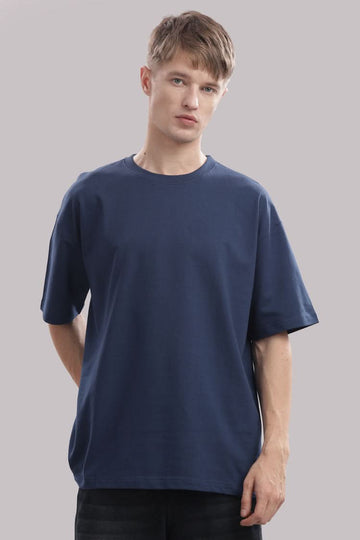Outlaws men oversized t shirt navy blue solid front view