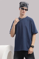 stylish men oversized t shirt navy blue minimal design