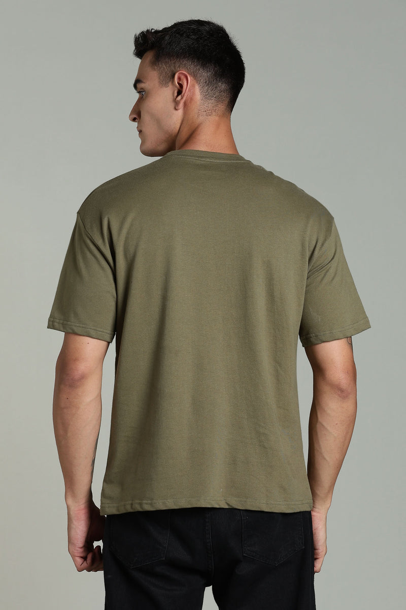 men oversized t shirt cotton relaxed fit olive green