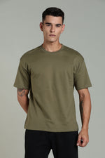 Outlaws men oversized t shirt olive green solid front view