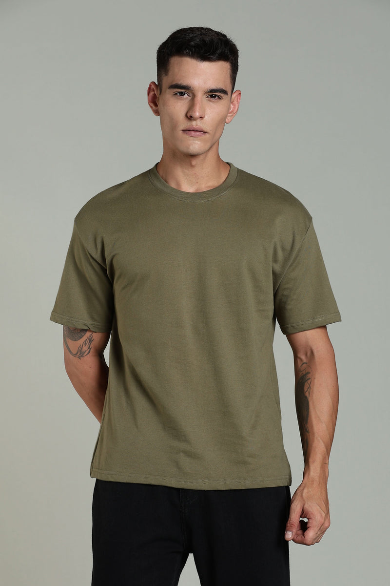 Outlaws men oversized t shirt olive green solid front view