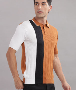 Outlaws men polo t shirt rust white black colorblock front