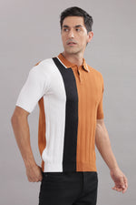 Outlaws men polo t shirt rust white black colorblock front