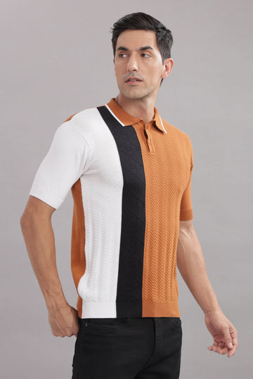 Outlaws men polo t shirt rust white black colorblock front