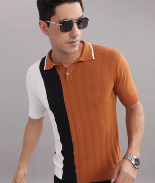 men colorblock polo t shirt cotton slim fit rust design