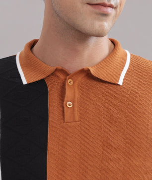 polo t shirt for men rust white black vertical pattern