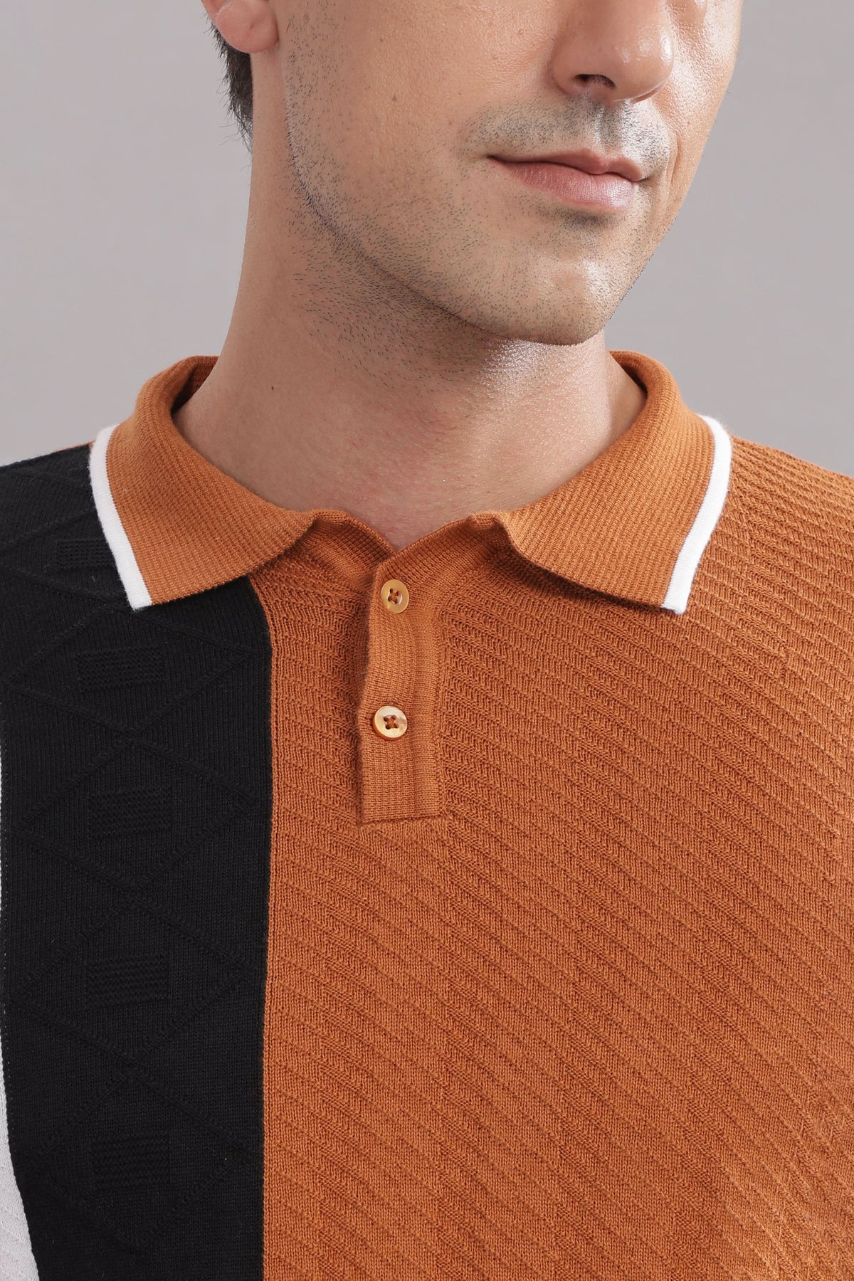 polo t shirt for men rust white black vertical pattern
