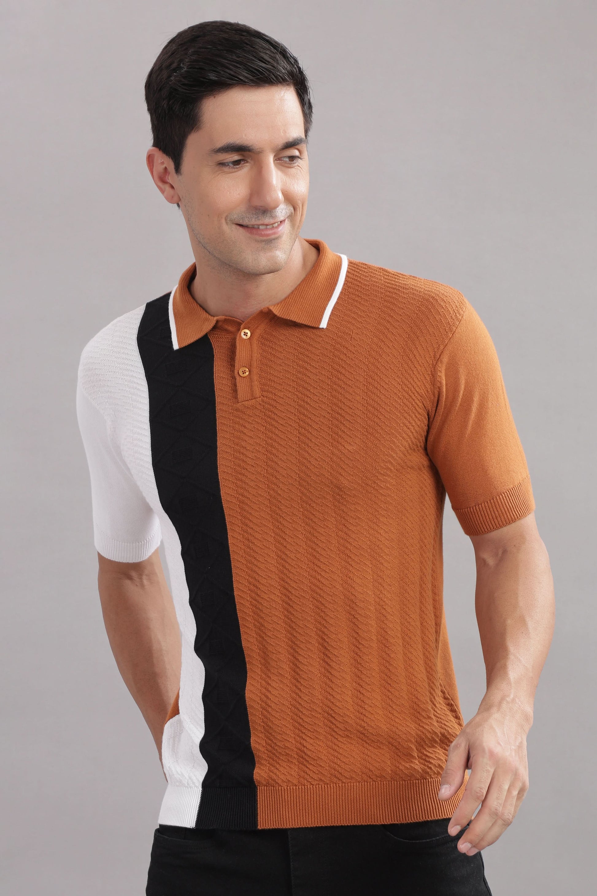 stylish men polo t shirt rust white black design