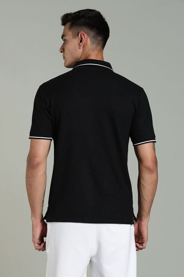 men solid polo t shirt cotton slim fit black