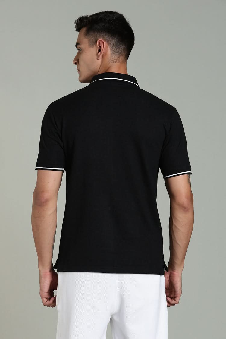men solid polo t shirt cotton slim fit black