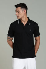 Outlaws men polo t shirt black solid front view
