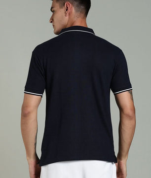 men solid polo t shirt cotton slim fit navy blue