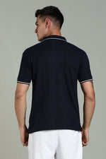 men solid polo t shirt cotton slim fit navy blue
