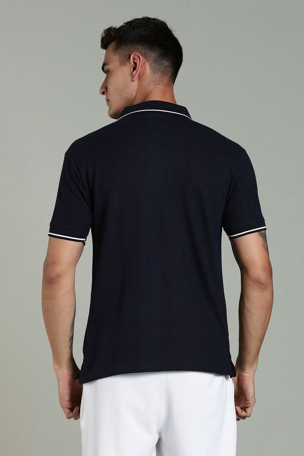 men solid polo t shirt cotton slim fit navy blue