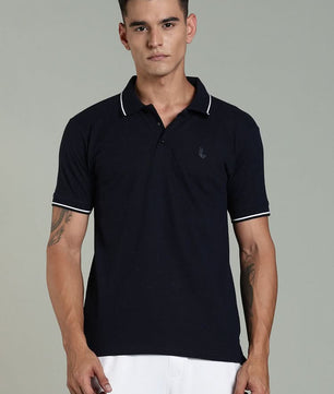 Outlaws men polo t shirt navy blue solid front view