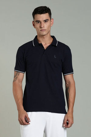 Outlaws Men’s Polo T Shirt – Cotton Solid Slim Fit Navy Blue