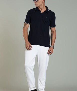 stylish men polo t shirt navy blue minimal design